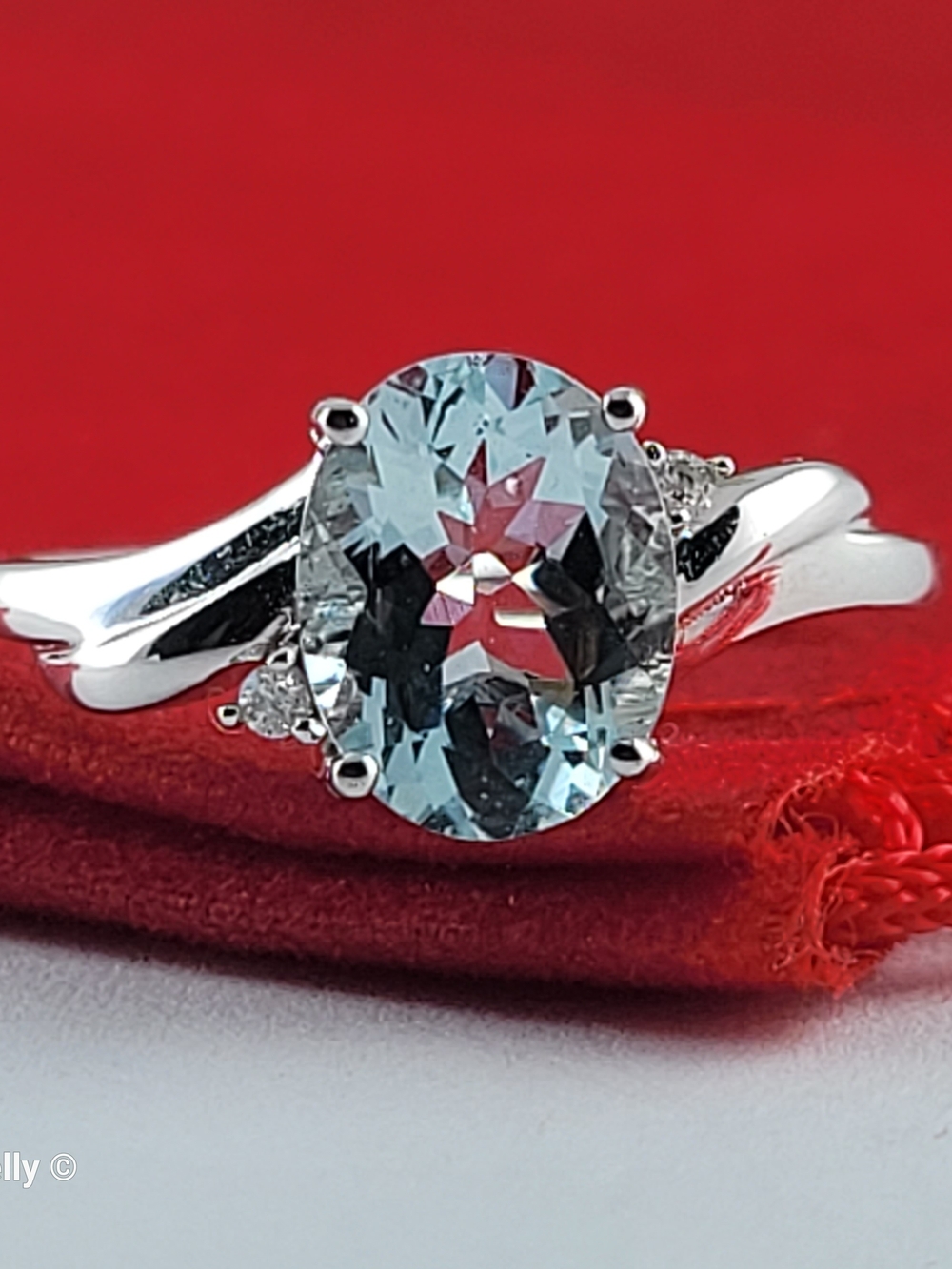 14K White Gold Aquamarine and Genuine Diamond Ring Size 7 - Solid Gold! 👌🎁